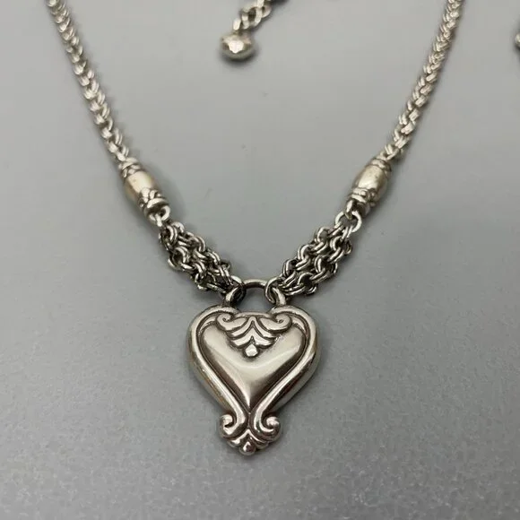 Brighton Blaire Heart Pendent Chain Necklace & Beaded Charm Bracelet Silver Tone - Picture 2 of 6